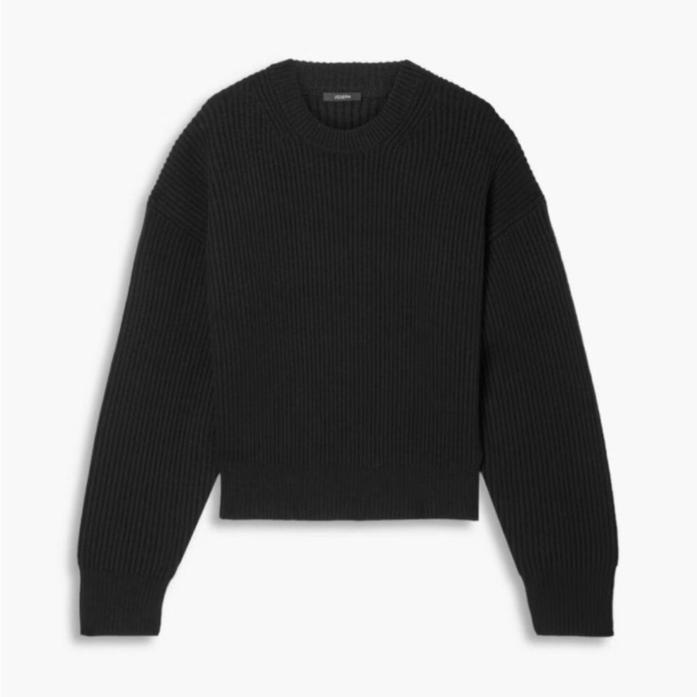 Joseph 100% Merino Wool Ribbed Crew Neck Sweater | Black